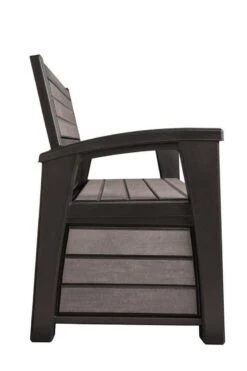 Keter - Hudson Bench Box - 2-zits Bank - Opbergbox - Hout Look & Feel - 227L - 138x63x89cm - Antraciet -Tuin En Buiten 800x1200 10