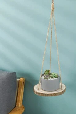 Set Van 2 Boomstam Rond Wandrek Plantenhangers - Boho Jute Houten Plantenrek - Hangpot Voor Binnen/Buiten - Hangende Bloempot Plank - Hangplant Houder - Bohemian Macrame Stijl Wandhanger - Hangplank Plant Hanger - Planthanger - Ø Rond 25-20cm -Tuin En Buiten 800x1200 47